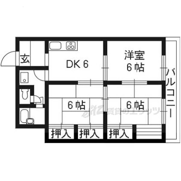 京都府京都市山科区西野山射庭ノ上町(賃貸マンション3DK・5階・51.84㎡)の写真 その2