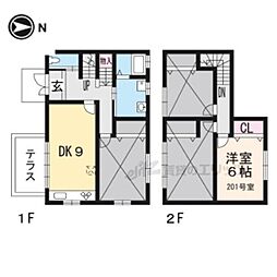 近鉄京都線 伏見駅 徒歩32分の賃貸アパート 2階ワンルームの間取り