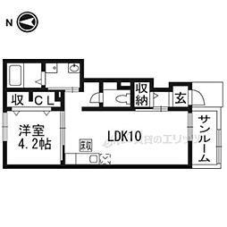 JR奈良線 木幡駅 徒歩14分の賃貸アパート 2階1LDKの間取り