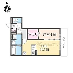 ＧＲＡＭＭ佐野屋敷 2階1LDKの間取り