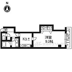 京都市営烏丸線 九条駅 徒歩2分の賃貸マンション 4階1Kの間取り