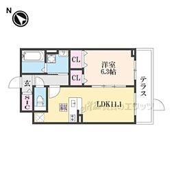 JR東海道・山陽本線 長岡京駅 徒歩35分の賃貸アパート 1階1LDKの間取り