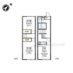 レオパレスヴィラパルク壱番館 1階2DKの間取り