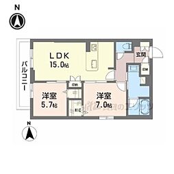 京阪本線 伏見桃山駅 徒歩3分の賃貸マンション 2階2LDKの間取り