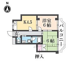 阪急京都本線 長岡天神駅 徒歩20分の賃貸マンション 3階2DKの間取り