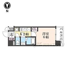 プレサンス十条凛華 3階1Kの間取り