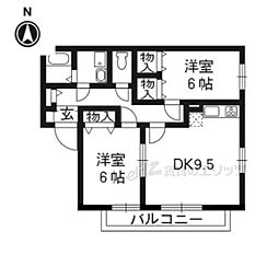 リュ　クレール 2階2LDKの間取り