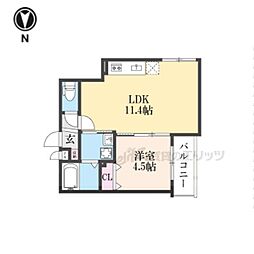 グランツ東福寺 301 3階1LDKの間取り