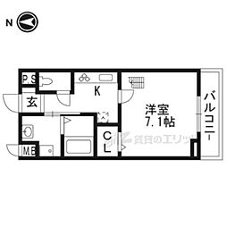 京阪本線 中書島駅 徒歩9分の賃貸アパート 1階1Kの間取り