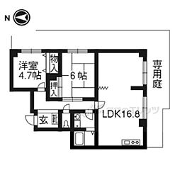 京阪宇治線 観月橋駅 徒歩18分の賃貸マンション 1階2LDKの間取り