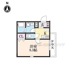 京阪本線 中書島駅 徒歩9分の賃貸アパート 1階1Kの間取り