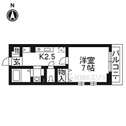 近鉄京都線 新田辺駅 徒歩16分の賃貸アパート 2階1Kの間取り