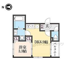 ハーモニーテラス深草仙石屋敷町 2階1DKの間取り
