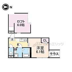 ハーモニーテラス東野八反畑町 ワンルームの間取図画像