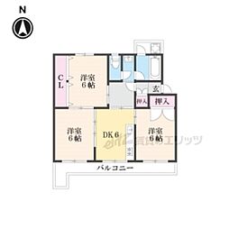 京都府住宅供給公社円明寺ケ丘団地C棟 3DKの間取図画像