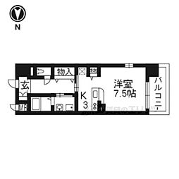 エグゼヴィラウェスト 1Kの間取図画像