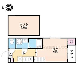 京都市伏見区納所薬師堂アパート 1Kの間取図画像