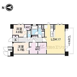 シエリア京都山科 2LDKの間取図画像