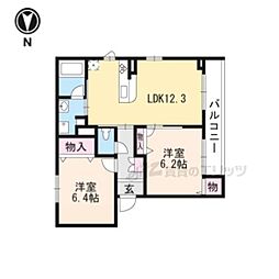 ヴィラフルール御陵 2LDKの間取図画像