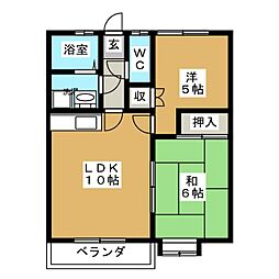 ホワイティー沙羅A棟 2LDKの間取図画像