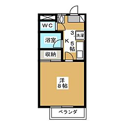 コーポアプリコット 2階1Kの間取り