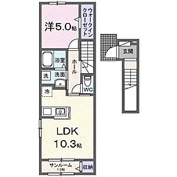 クレストールドエルＤ 2階1LDKの間取り