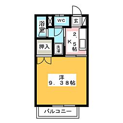 グリーンハイム　A棟 2階1Kの間取り