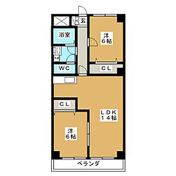 中御所グランバレーＡ館 1階2LDKの間取り