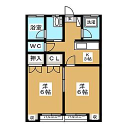 コスモスハイツ 2階2Kの間取り