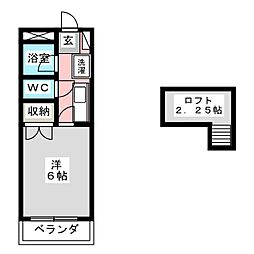 ホワイトハイツ 2階1Kの間取り