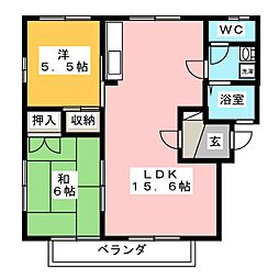 ルミエール富竹　Ｓ棟 2階2LDKの間取り