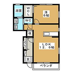 ガーデンハウス朝日山　Ｂ棟 1階1LDKの間取り