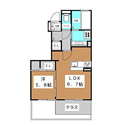 ウッドランド　Ａ 1階1LDKの間取り