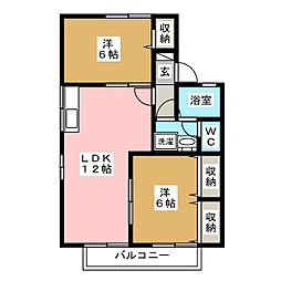 セジュール8たなかB 2LDKの間取図画像