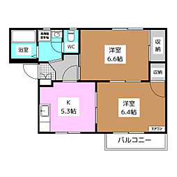 タウニィ宮沖　Ａ棟 2階2Kの間取り