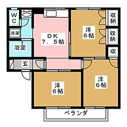 アーバンタウン原　Ｂ棟 2階3DKの間取り