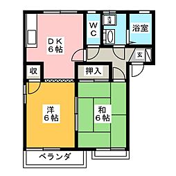 コーポＳＵＮ、Ｆ、Ｙ 1階2DKの間取り