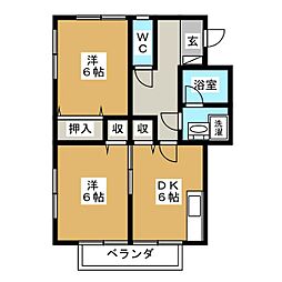 コンフォートパレス　Ｂ棟 2階2DKの間取り
