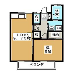 リバーハイツ 2階1LDKの間取り