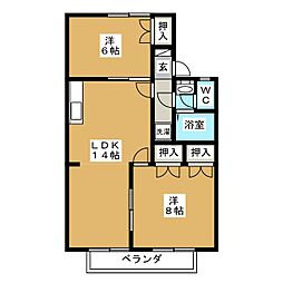 パウゼ・ドゥ・アピス　Ｂ 2階2LDKの間取り