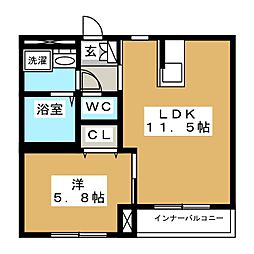アイランドコート　Ｃ 1階1LDKの間取り