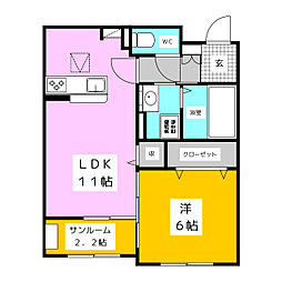 プラシードカーサ　ＴＫ　Ｂ 1階1LDKの間取り