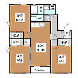デュオス・シノン　B棟 3階3LDKの間取り