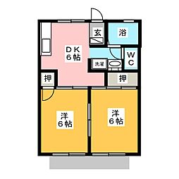 開沖ライブタウンD棟 2DKの間取図画像