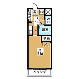 プライム若里 1Kの間取図画像
