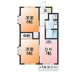 ウェストハイツ 2DKの間取図画像