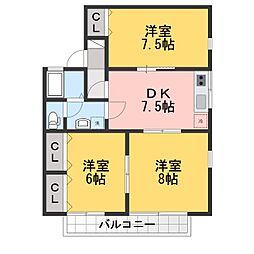 セジュールよろこびA 3DKの間取図画像