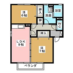 セジュール綱島B 2DKの間取図画像
