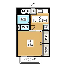 M.ブレイトン 1Kの間取図画像