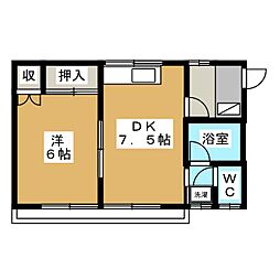 ツルコーポ 1DKの間取図画像